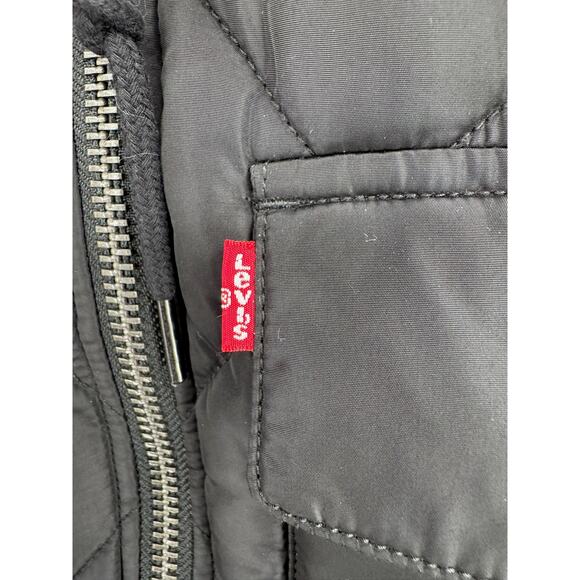 Levis Soft Sherpa Lined Hood Diamond Quilted Parka Jacket Womens XL Black - Picture 6 of 16